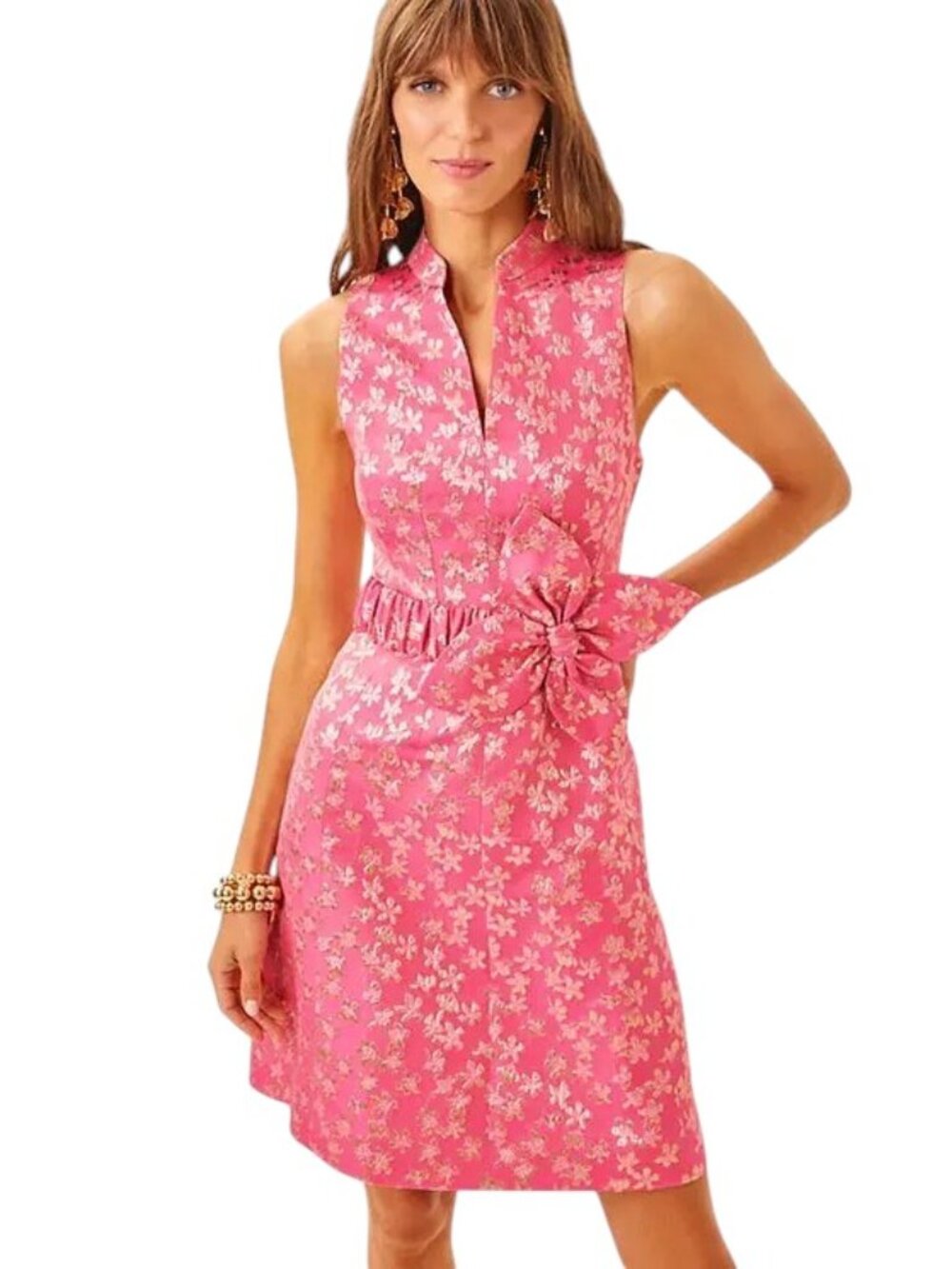 Lilly Pulitzer Tazie Dress in Pink/Ditsy Daisy Metallic Brocade NWT - Size 6